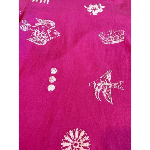 VTG Donna Tropical Boho Grandmacore Pink Cotton Fish Print Tee & Pant Set Sz XL - Picture 11 of 11